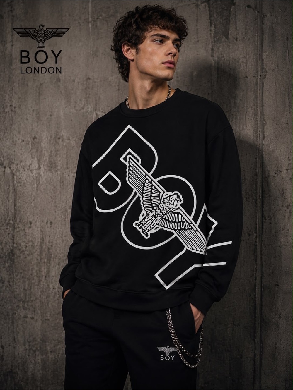 BOY London Oversized Graphic Crewneck Sweatshirt Black Size M